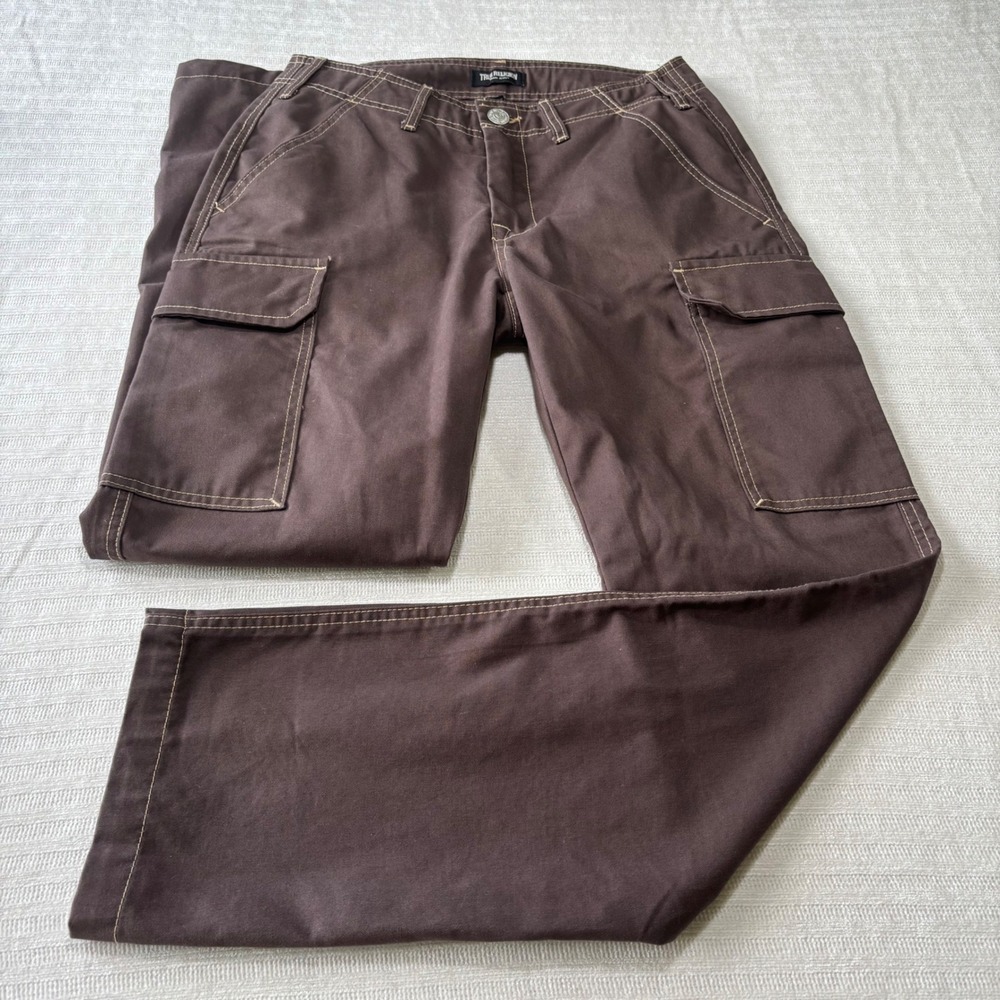 True Religion Brown Cargo Pants HS Outline Contrast Stitch Size 28 Mens